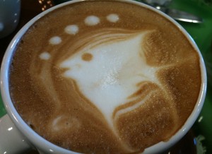 coffee art of fish with bubbles