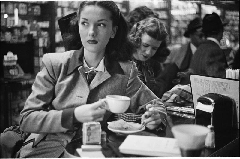 image of woman drinking coffee in paris vintage
